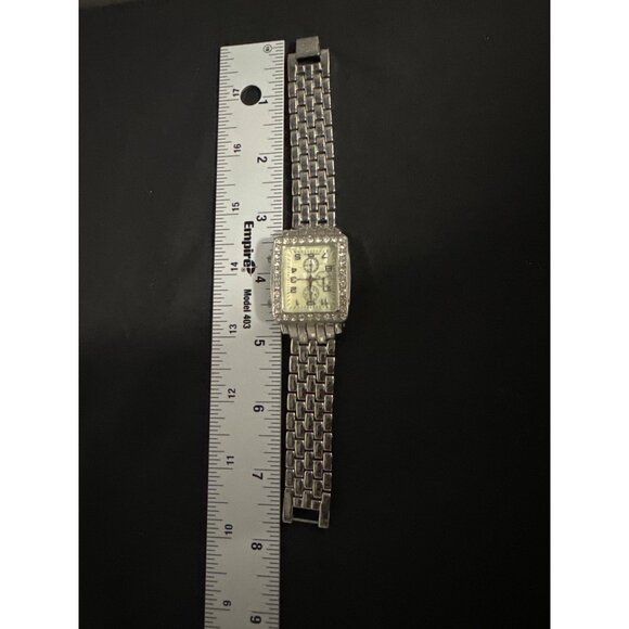 Lane Bryant Silver Watch With Mother of Pearl Face with Rhinestone Bezel & Stain - Picture 7 of 8